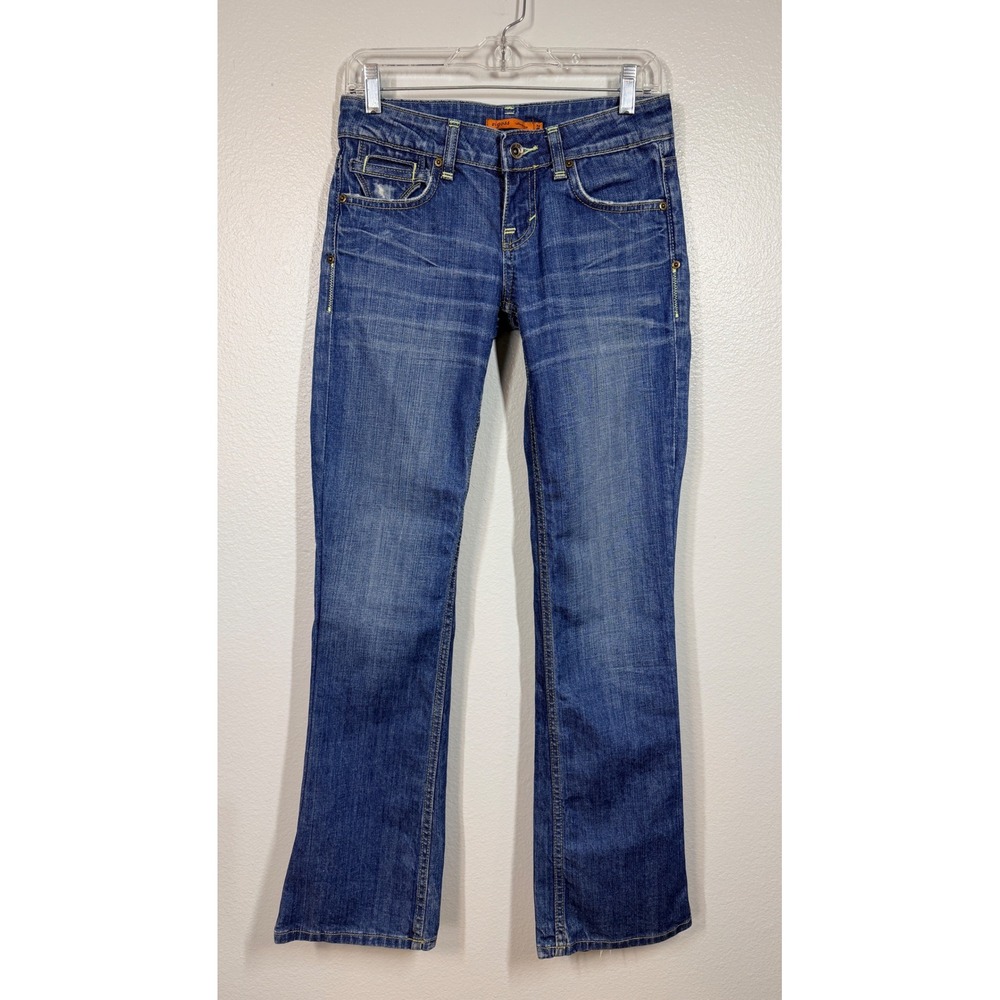 Vigoss Jeans Women 28 Blue Bootcut Low Rise Distressed Pocket Stretch Y2K
